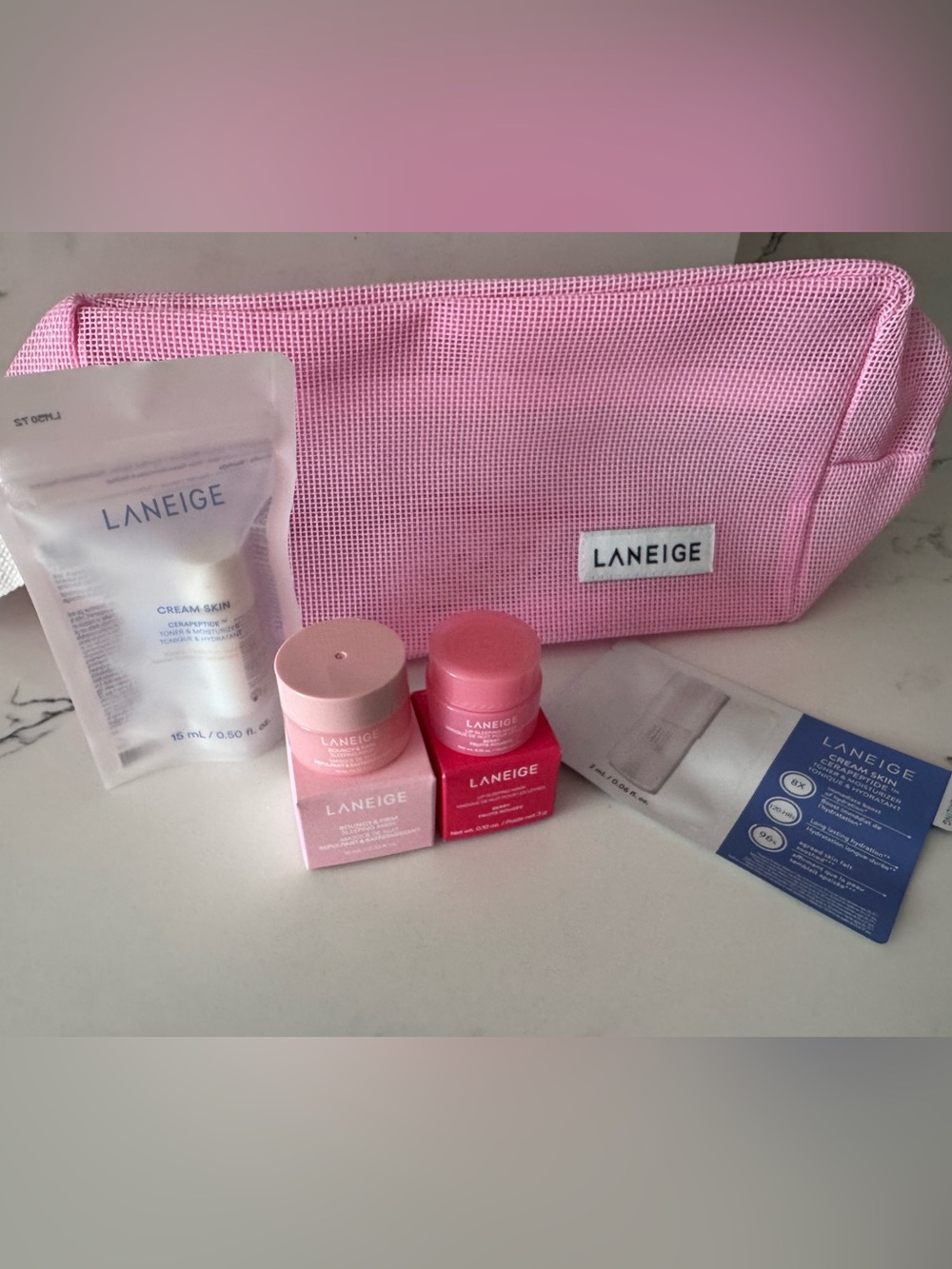 LANEIGE Mesh Bag w Cream Skin Toner and Lip Sleeping Mask
